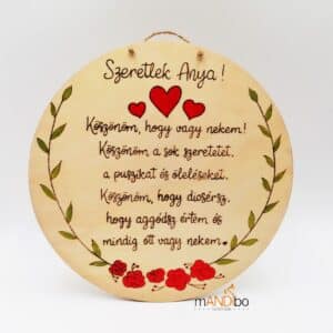 Anya, Mama szeretlek - kerek pirogravírozott kép
