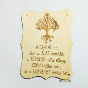 Család - ahol az élet kezdődik - fás pirogravírozott kép
