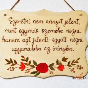 Virágos mintás pirogravírozott kép eljegyzésre, esküvőre, évfordulóra