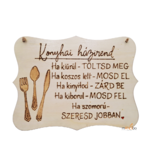 Konyhai házirend - pirogravírozott kép