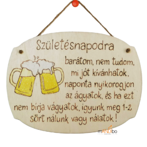 Sörös születésnapi pirogravírozott kép – egyedi, kézműves fa dekoráció ajándékba | mANDIbo handmade
