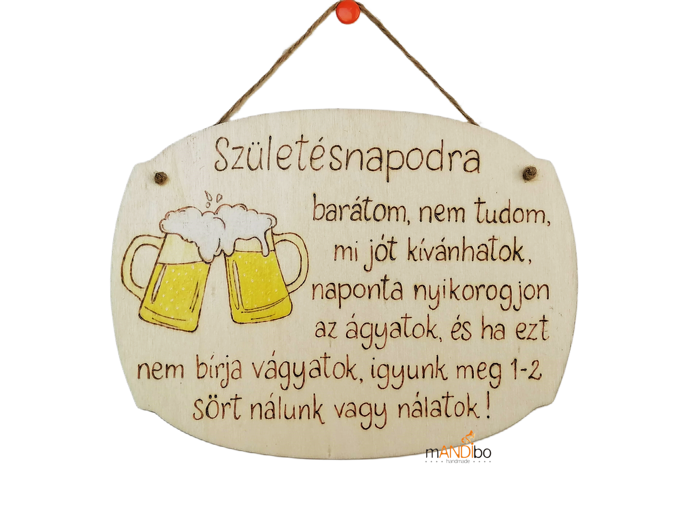 Sörös születésnapi pirogravírozott kép – egyedi, kézműves fa dekoráció ajándékba | mANDIbo handmade