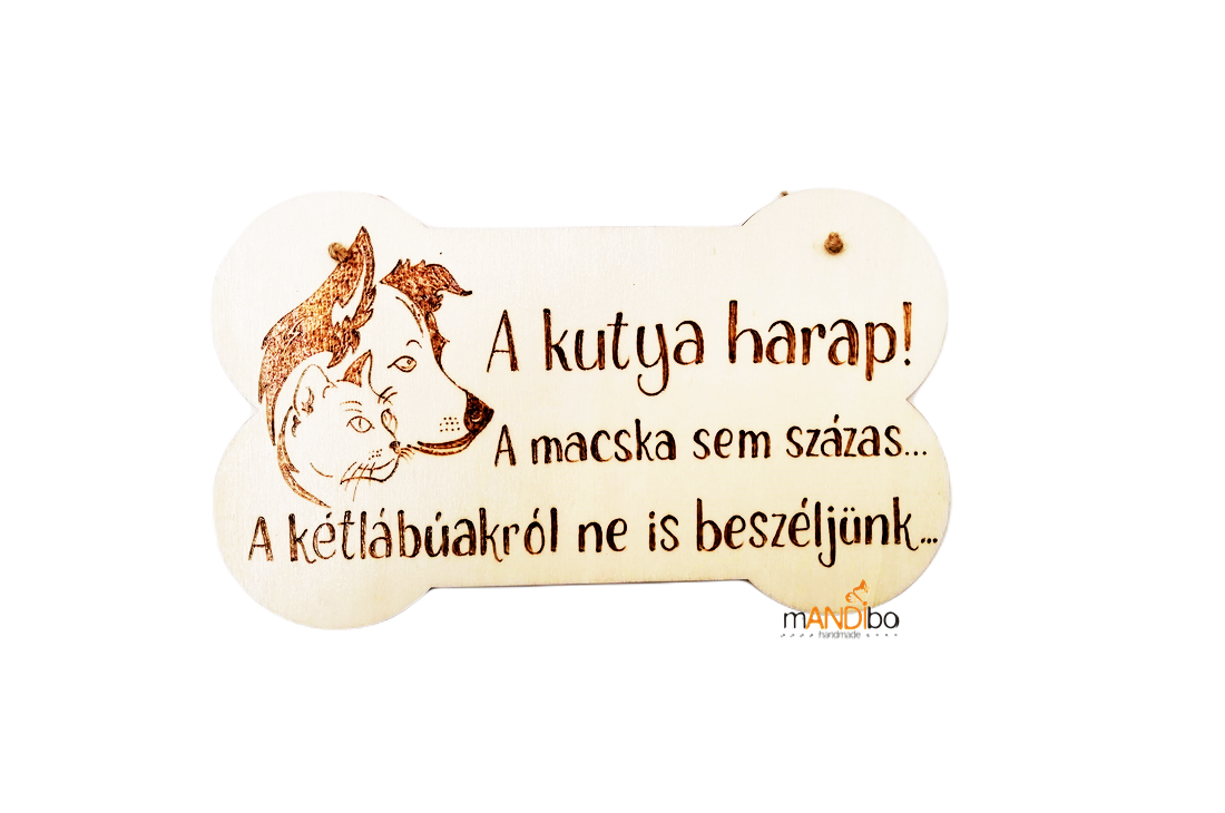 Vicces kutyás-macskás pirogravírozott kép