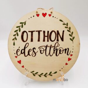 Otthon, édes otthon pirogravírozott kerek kopogtató - falikép