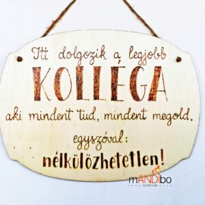 Kollégának vicces ajándék pirogravírozott fa kép