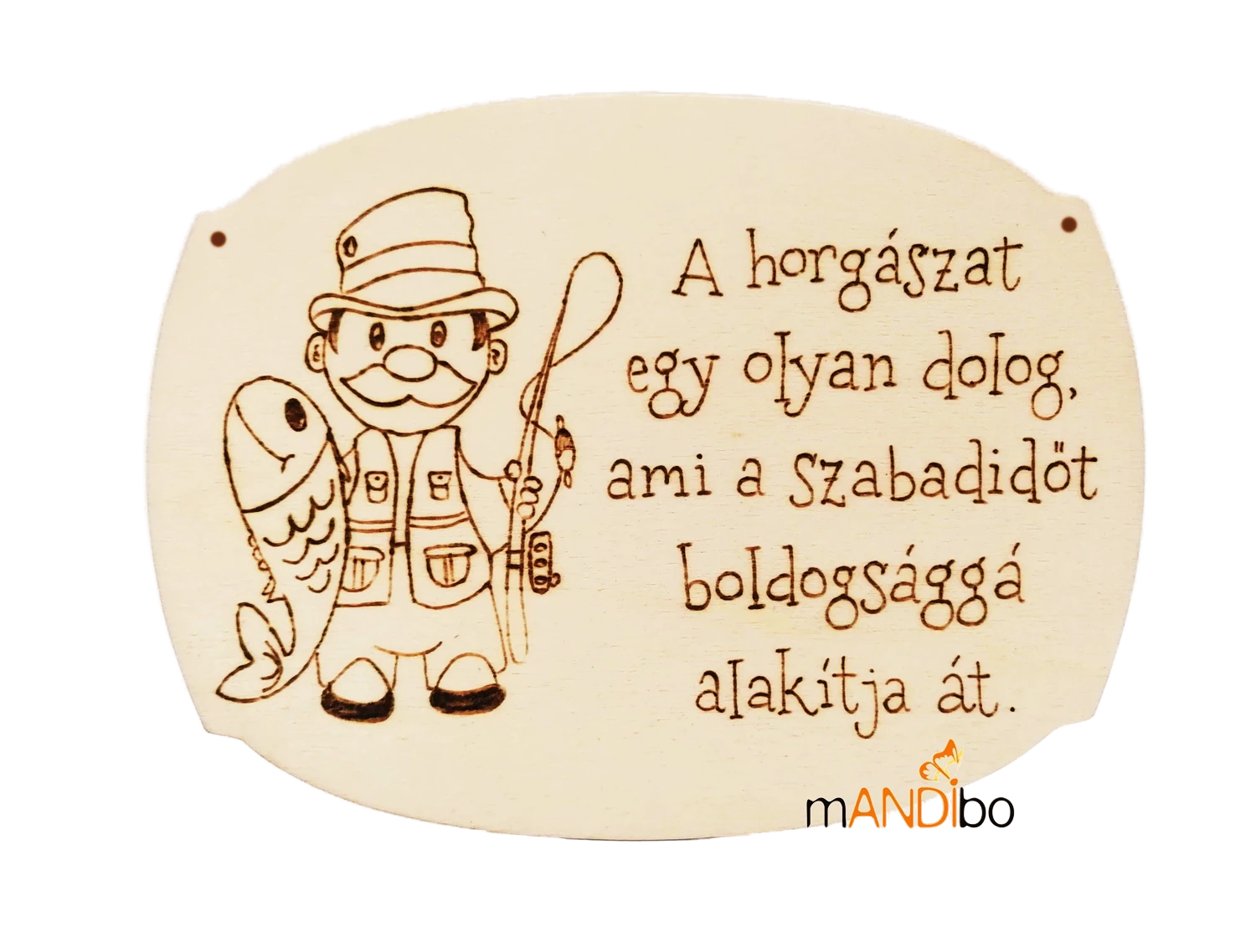 A horgászat boldogság - pirogravírozott kép | mANDIbo handmade - Image 2